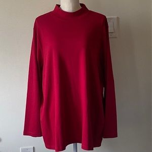 NWT CJ Banks Mock Neck Top    Long Sleeves 100% Cotton     Red     3X
